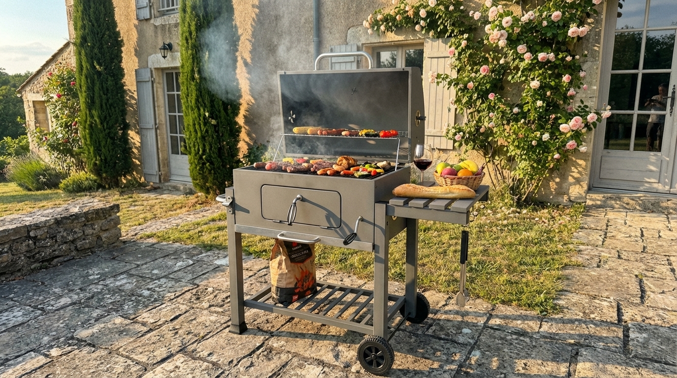 Vue d'ensemble du TLSUNNY Barbecue Charbon-XL-1 dans un jardin