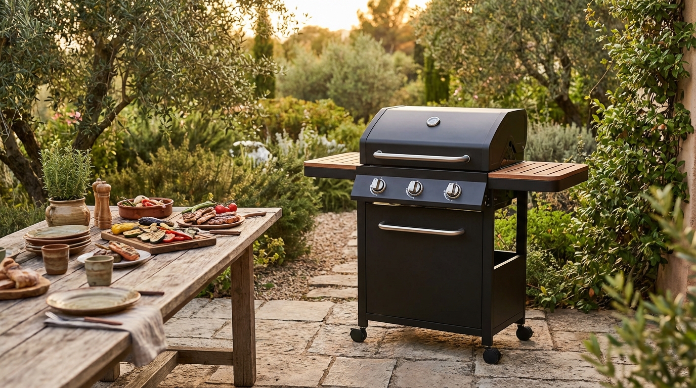 Vue d'ensemble du barbecue Hawaï 3 brûleurs sur une terrasse