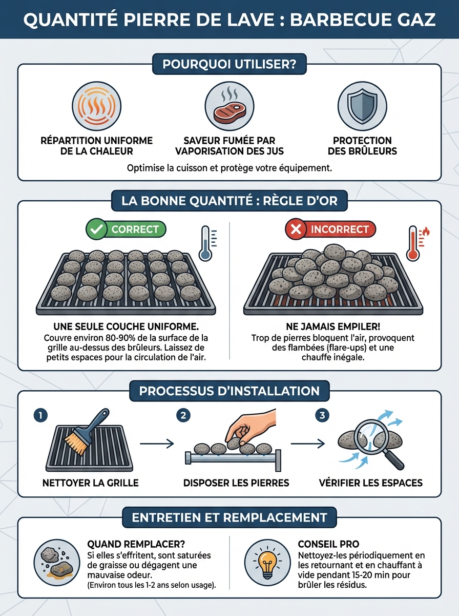 Infographie quantité pierre de lave barbecue gaz