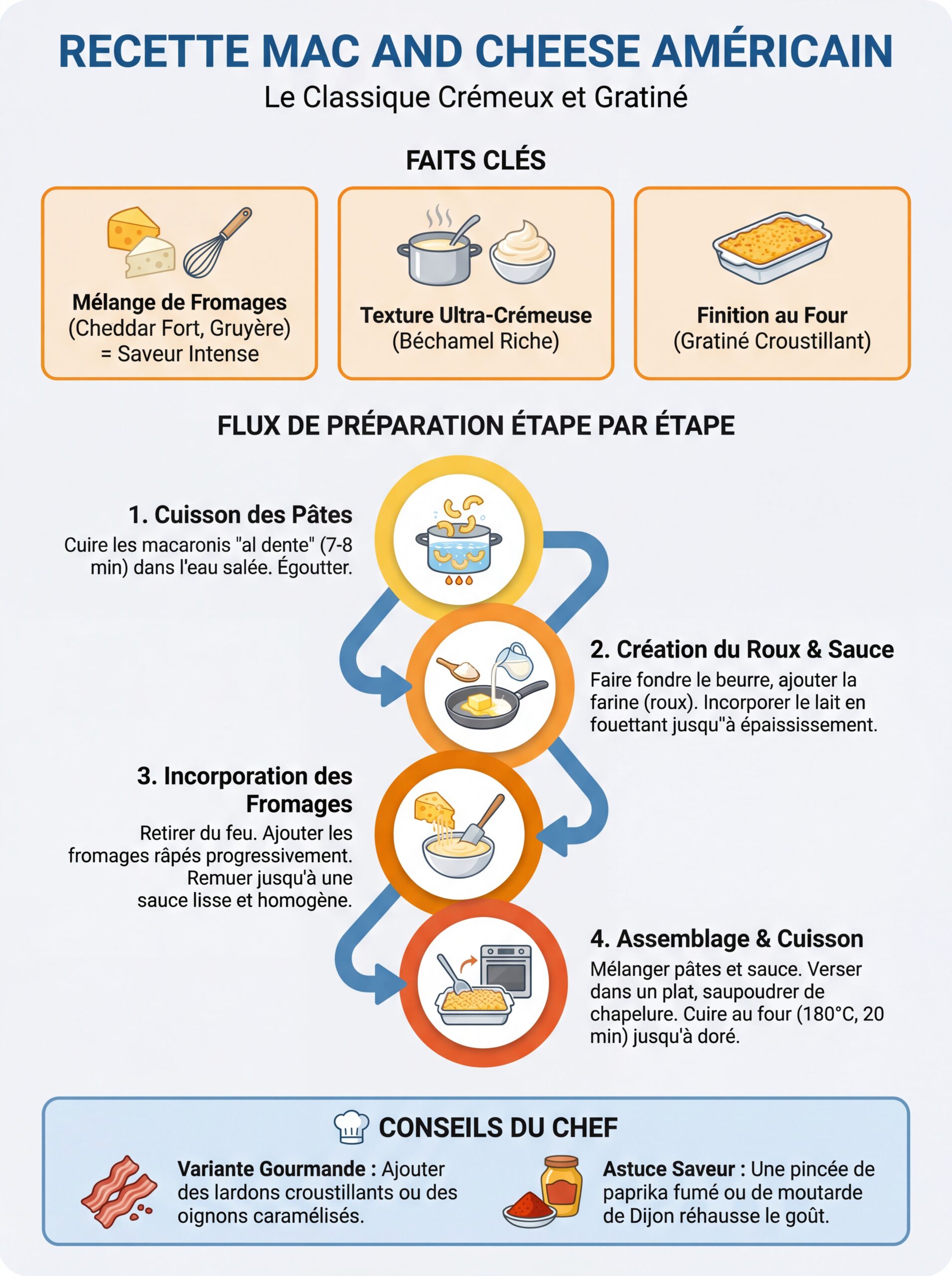 Infographie recette mac and cheese américain