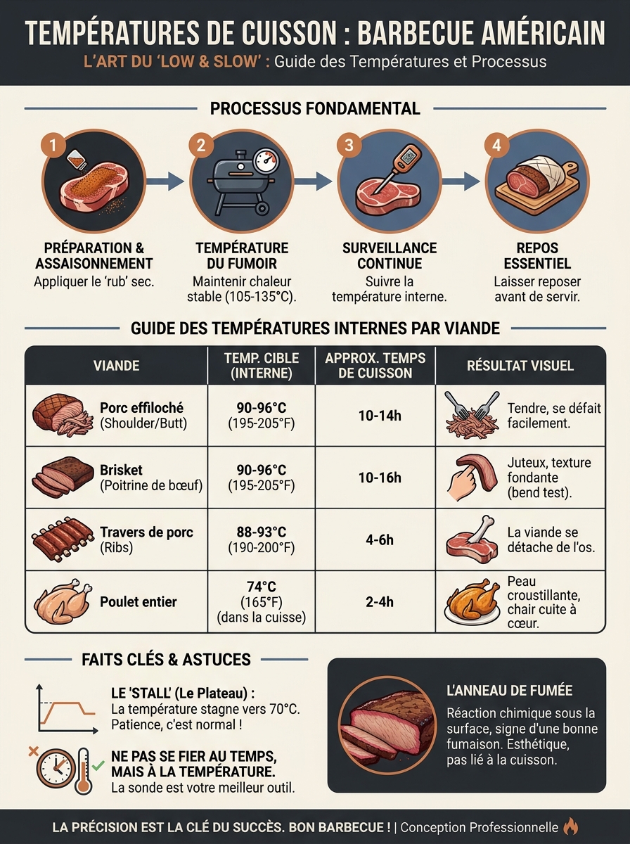 Infographie temperature cuisson barbecue américain