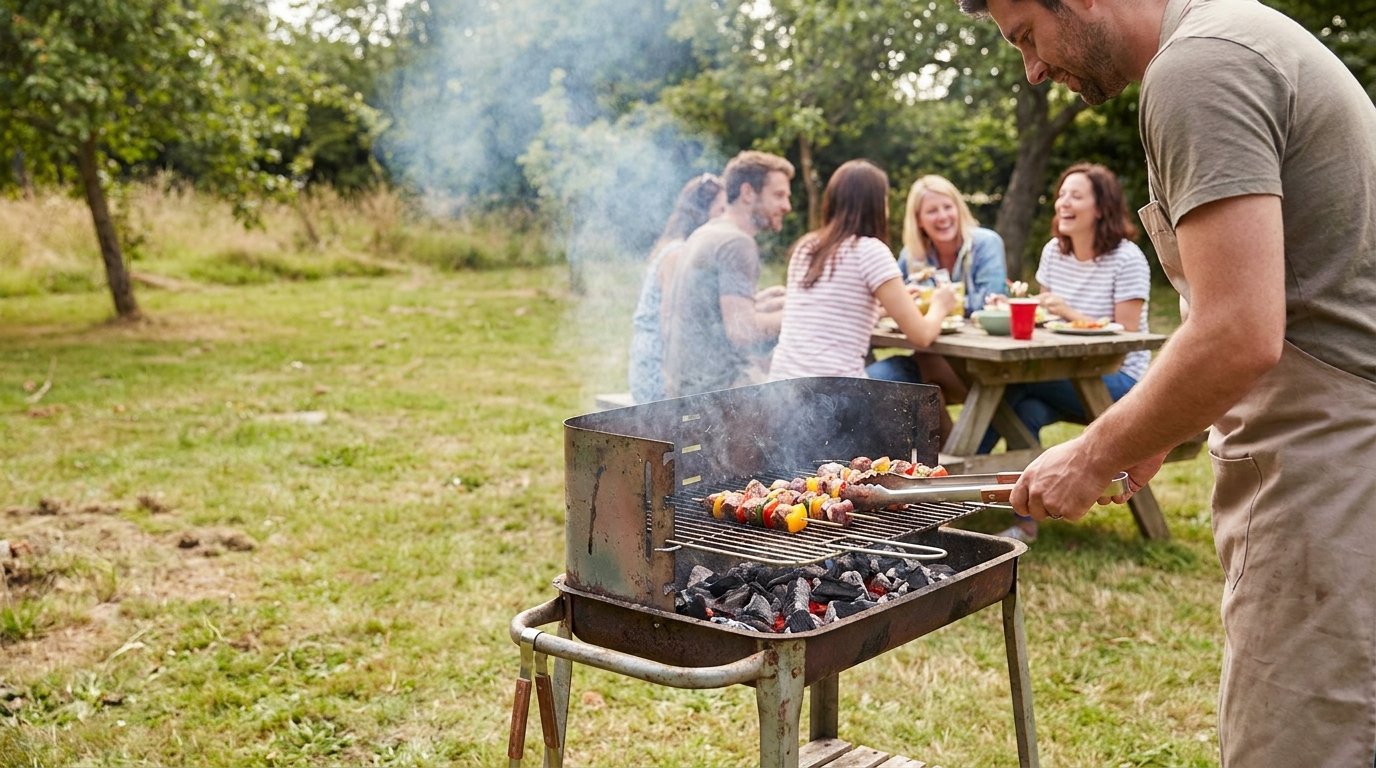 barbecue au charbon en situation réelle