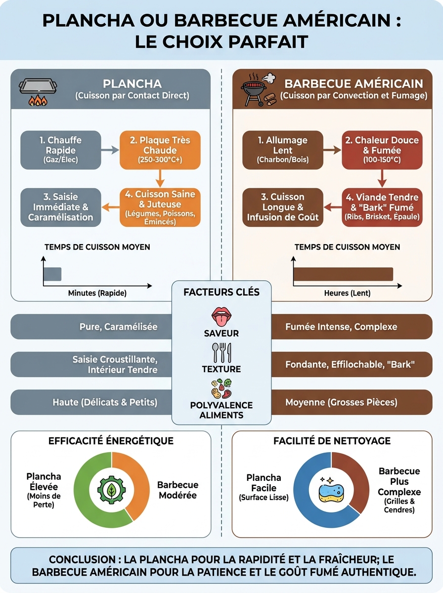 Infographie plancha ou barbecue américain