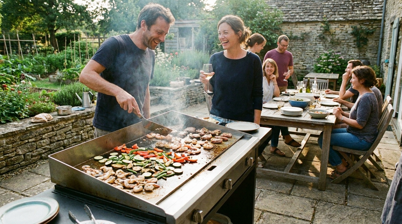 plancha ou barbecue américain en situation réelle